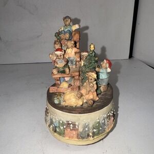 Vintage Christmas Music Box Its a Small World Teddy Bears Elves Tree Rocker Gift